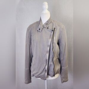 Lucky Brand Lucky In Love Moto Jacket Gray Womens Size Medium 100% Cotton